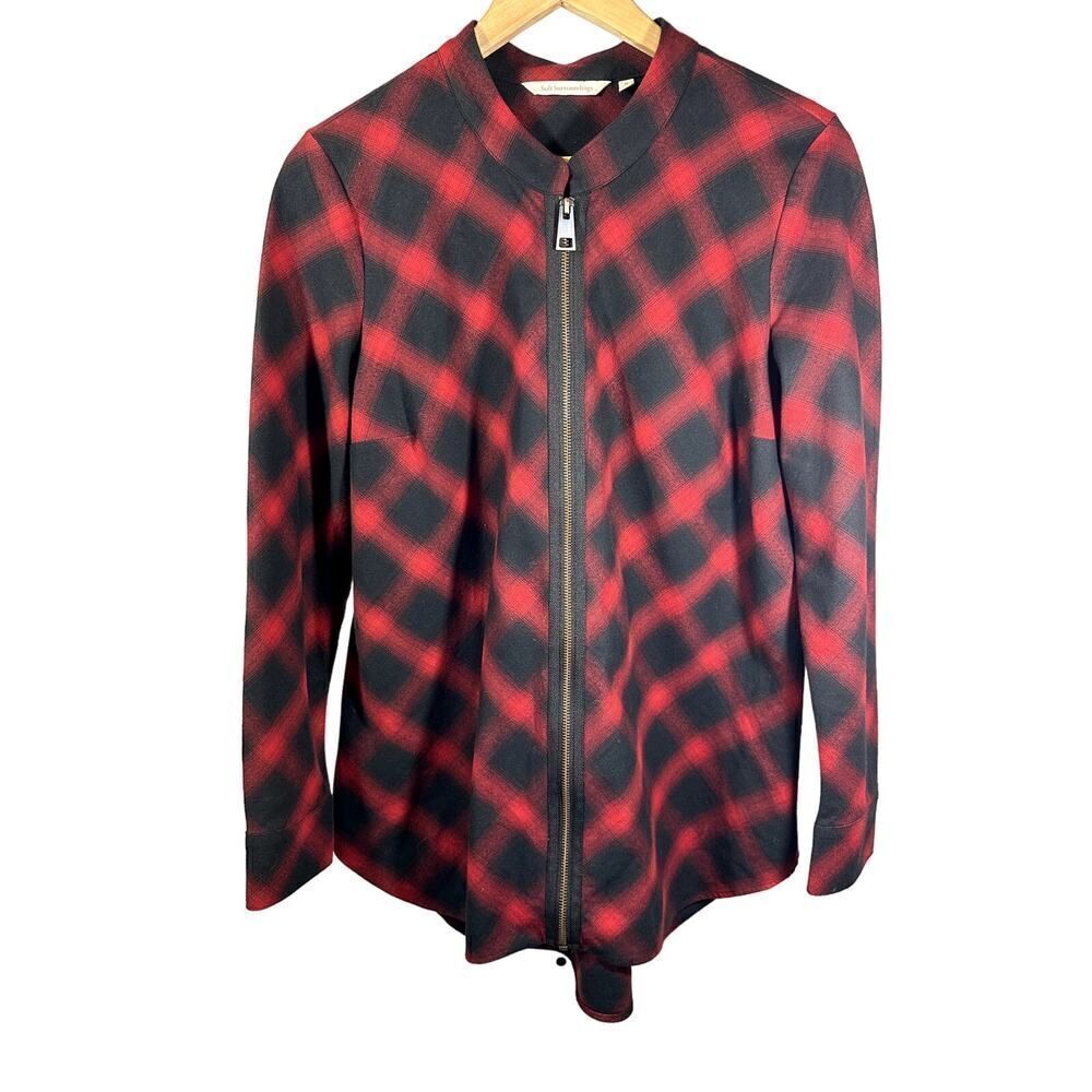 SOFT SURROUNDINGS Women's Zip Up Flannel Shacket Red/Black Size Medium